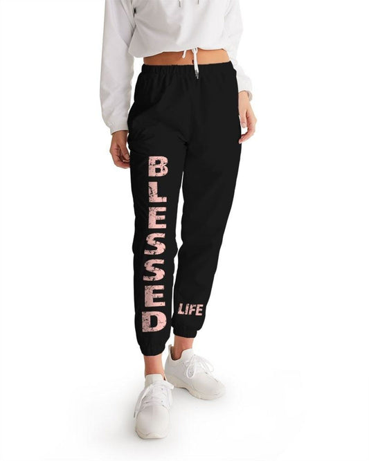 Blessed Black & Peach Womens Athletic Track Pants