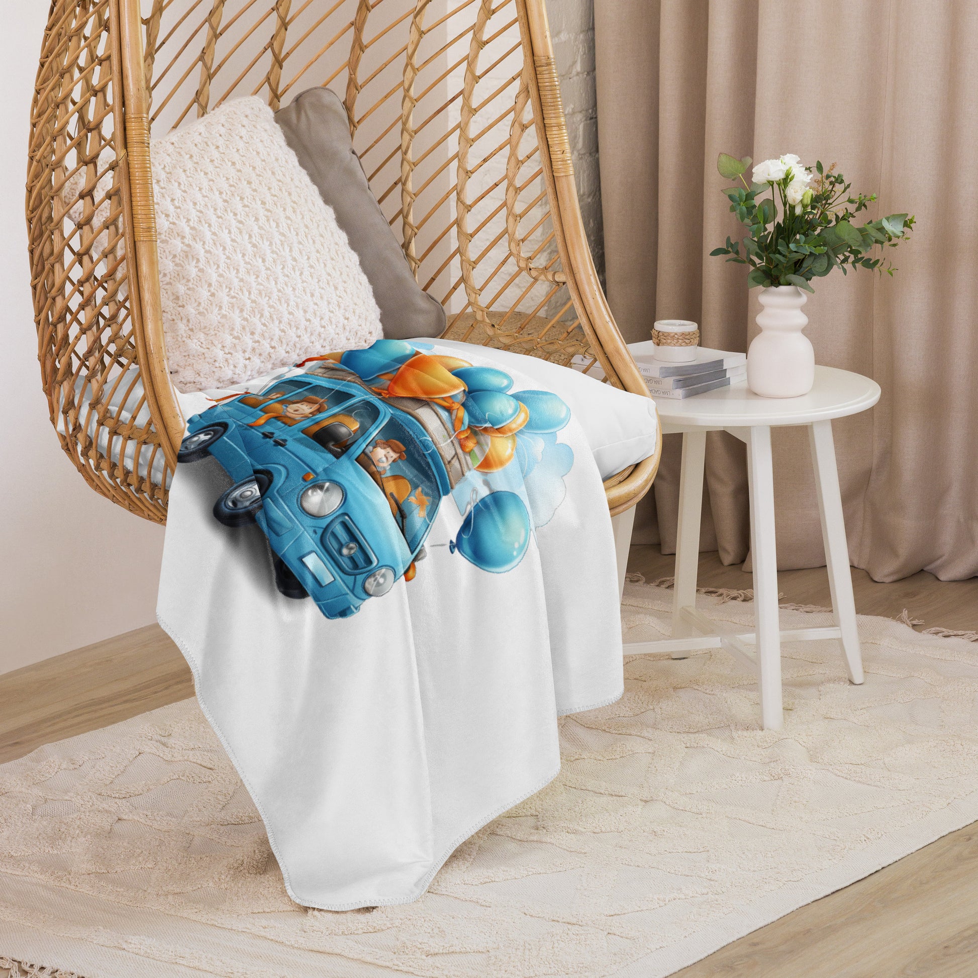 Family Van With Balloons Sherpa blanket MaddisonCo Inc