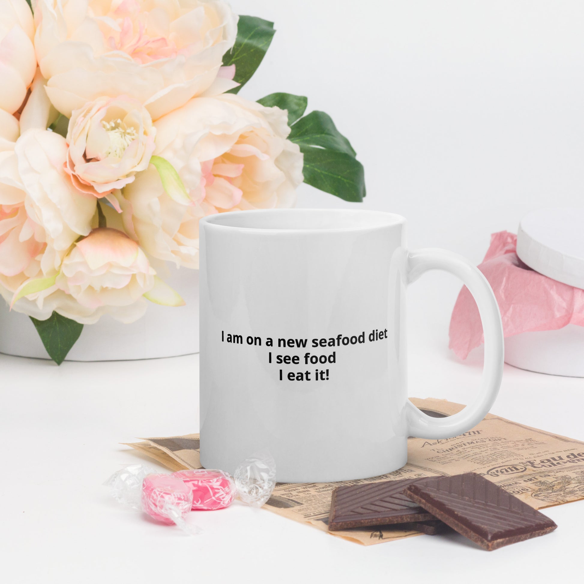 Funny Seafood Diet White Coffee Mug MaddisonCo Inc