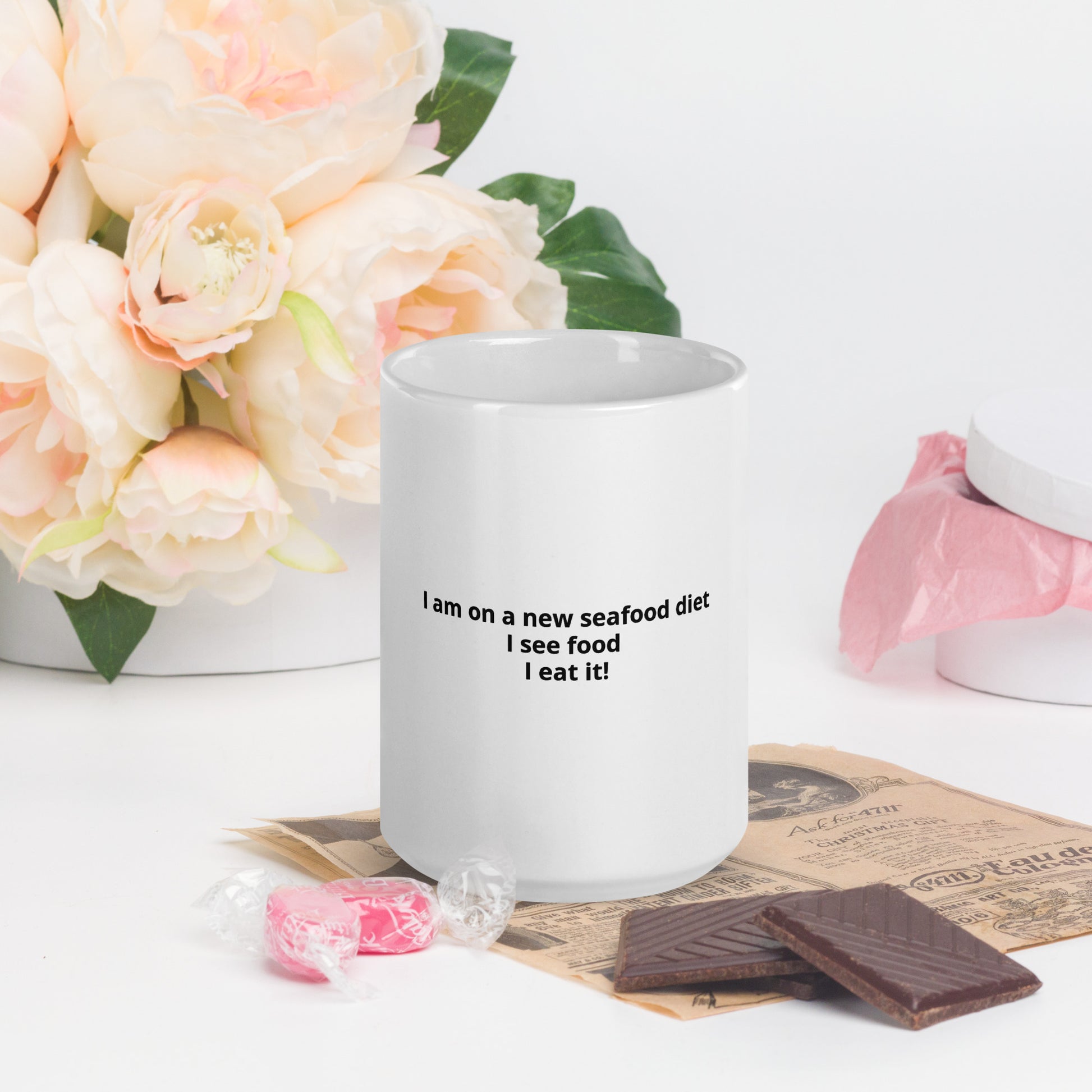 Funny Seafood Diet White Coffee Mug MaddisonCo Inc