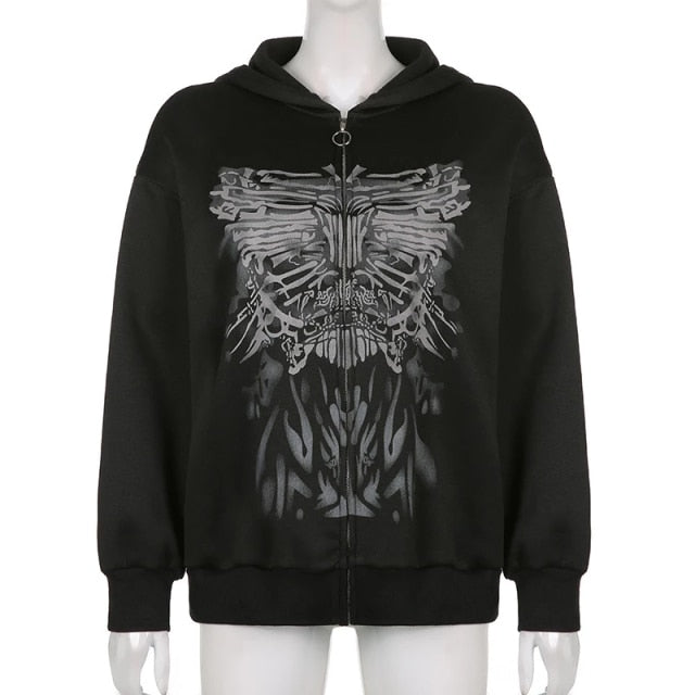 Grunge Punk Butterfly Zip Up Hoodie - MaddisonCo Inc