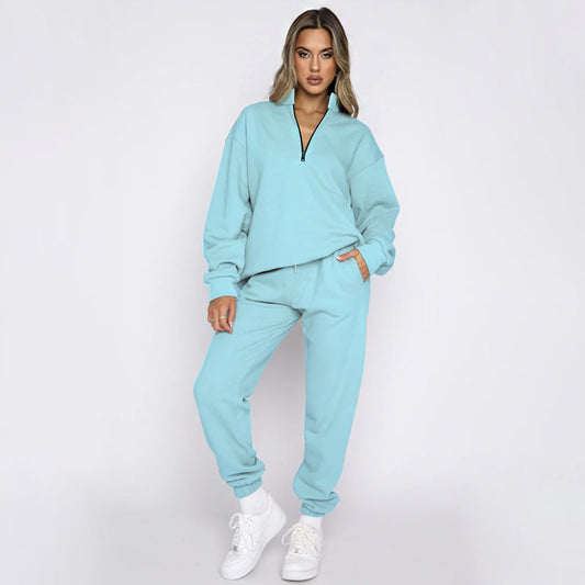 Zipper Pullover Long Sleeve Two Piece Jogger Set