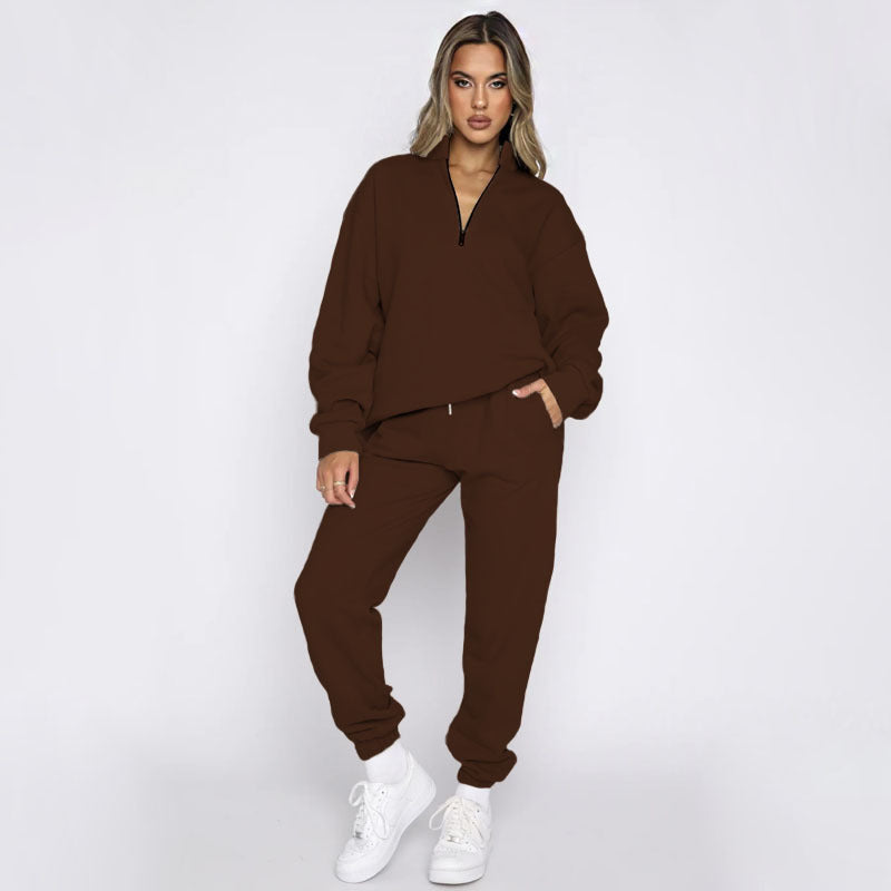 Zipper Pullover Long Sleeve Two Piece Jogger Set