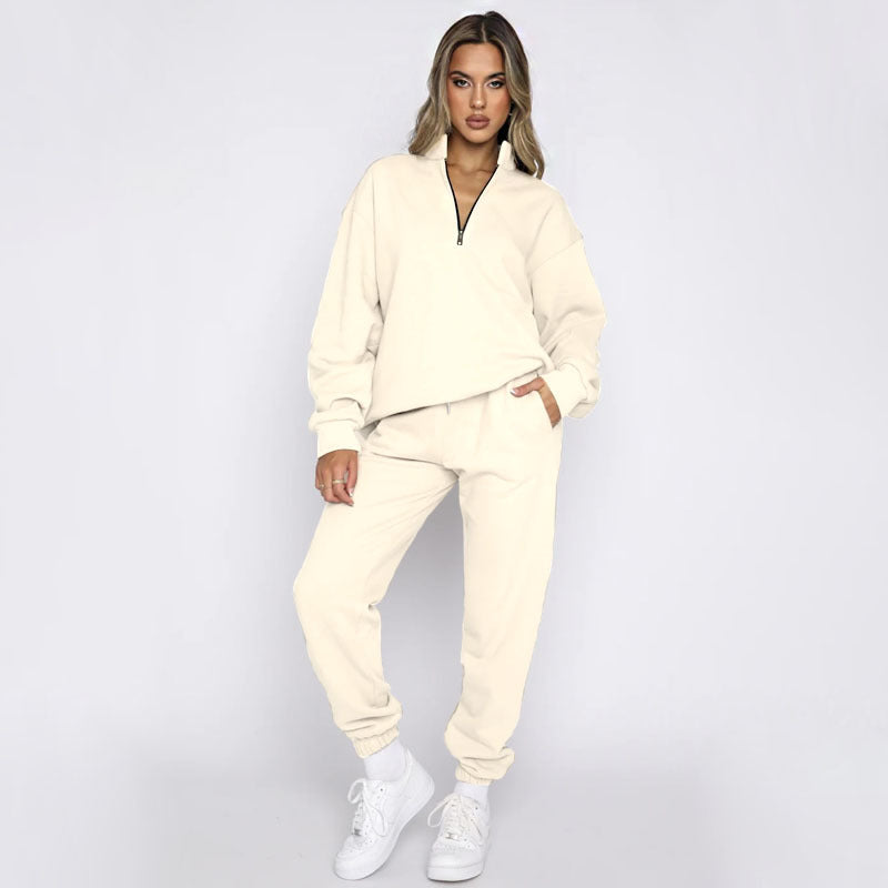 Zipper Pullover Long Sleeve Two Piece Jogger Set