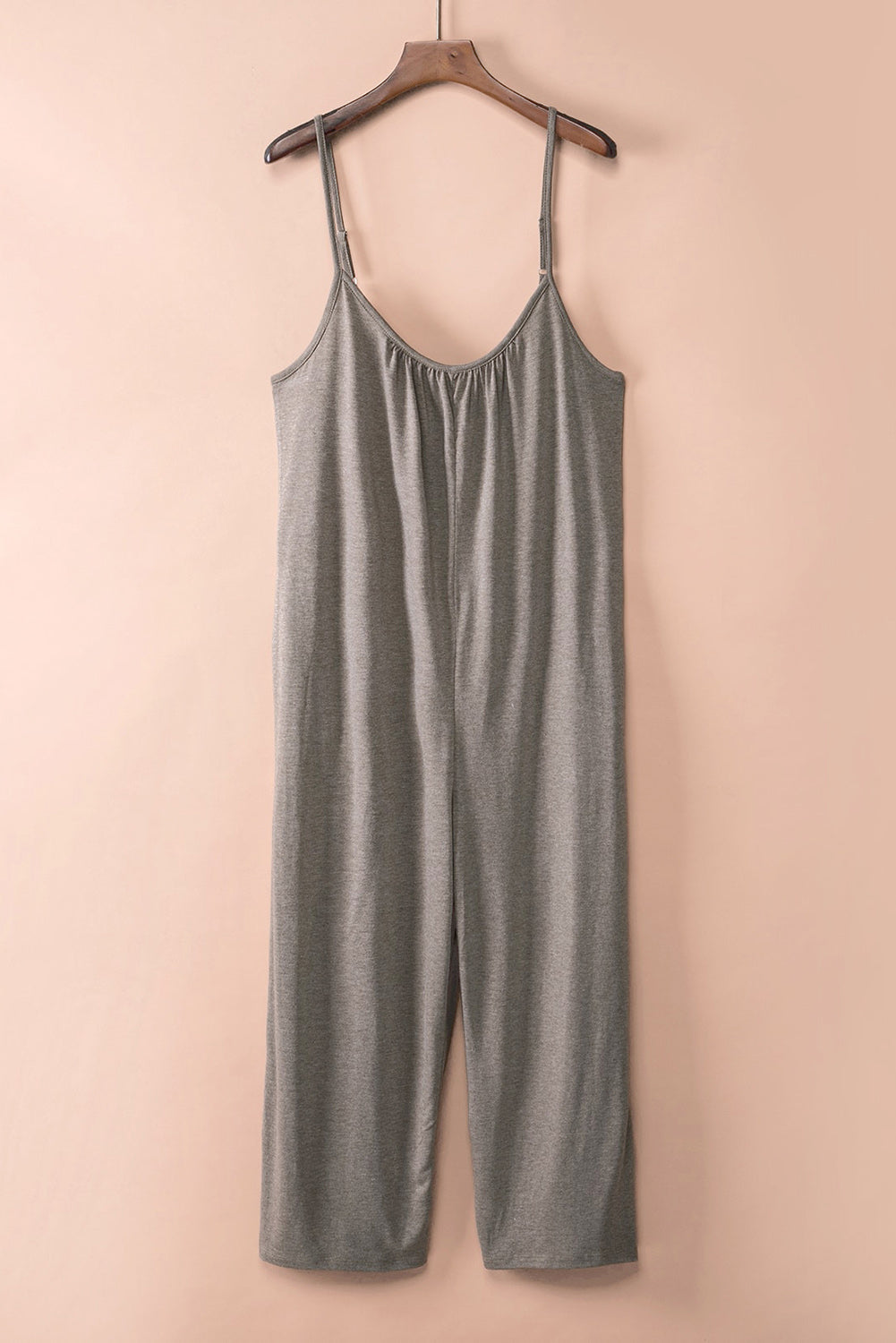 Gray Spaghetti Straps Wide Leg Pocketed Jumpsuits