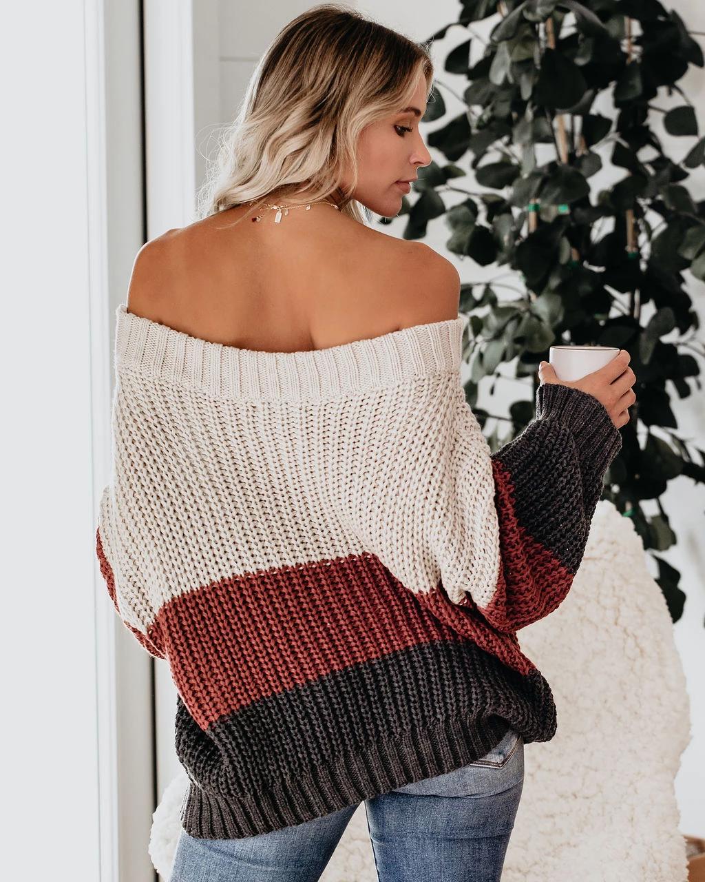 Off Neck Thickened Sweater