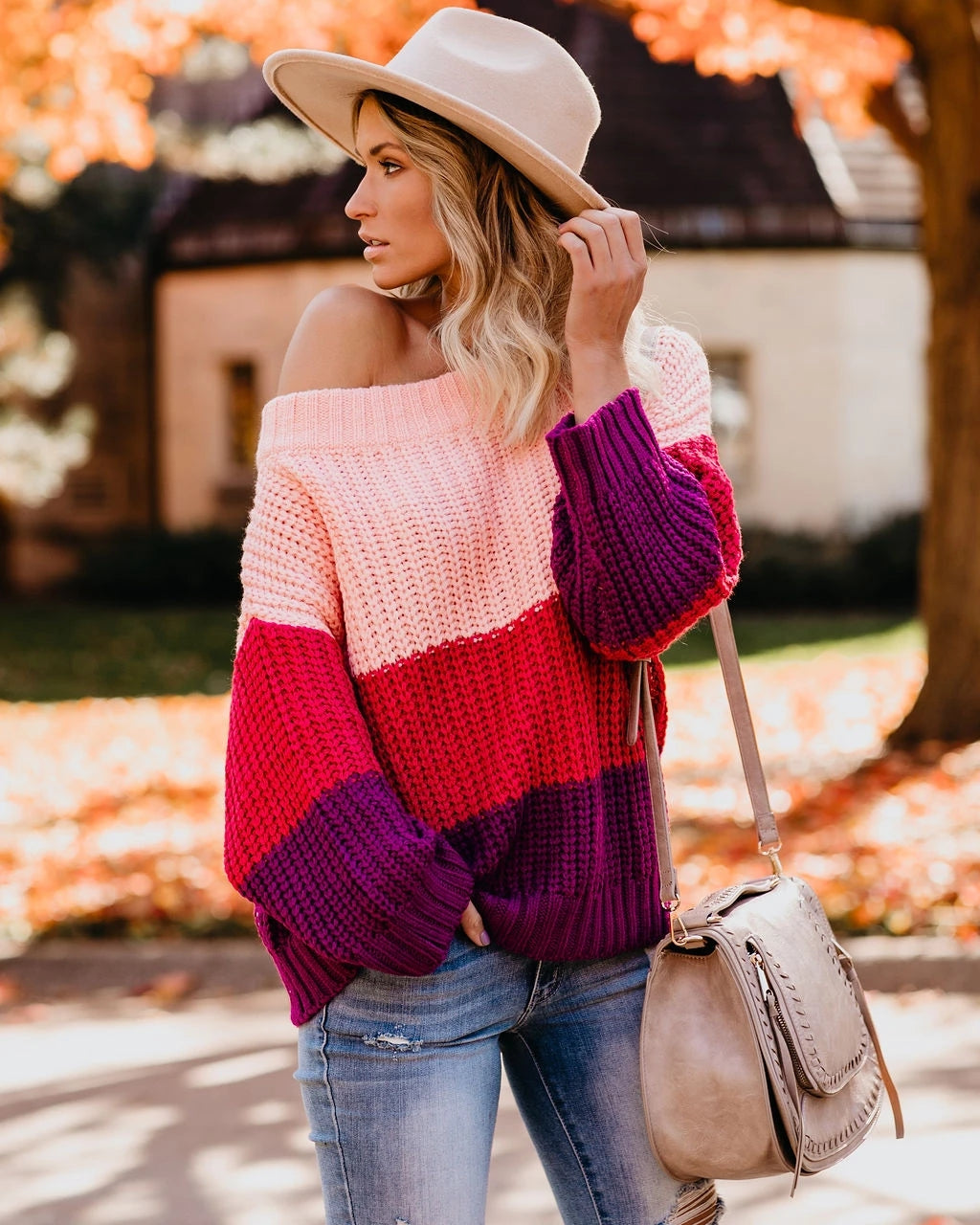 Off Neck Thickened Sweater