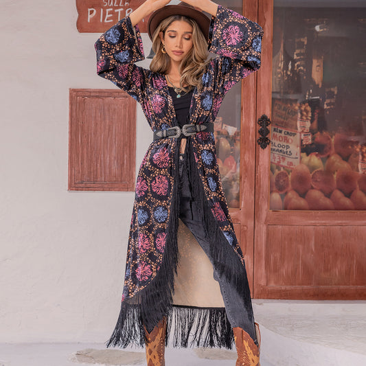 Printed Tassel Kimono Jacket