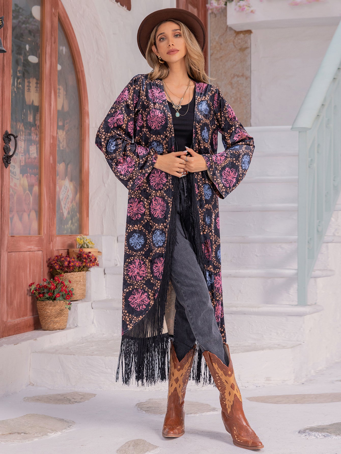 Printed Tassel Kimono Jacket