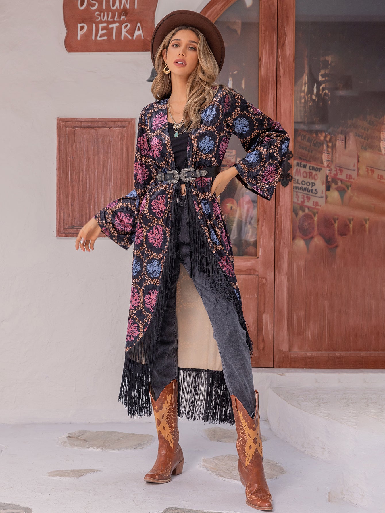 Printed Tassel Kimono Jacket