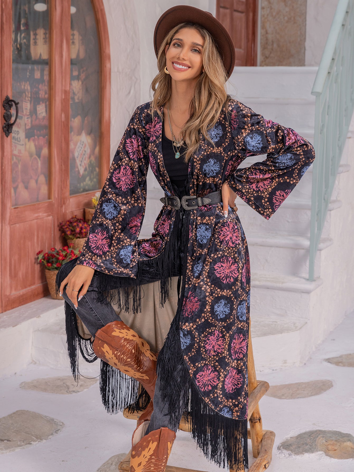 Printed Tassel Kimono Jacket