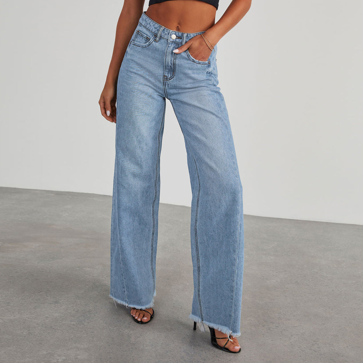 High Waist Straight Leg Mop Pants