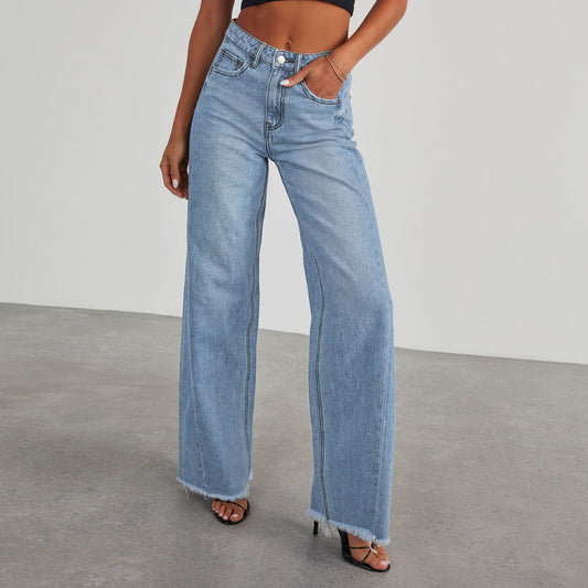 High Waist Straight Leg Mop Pants