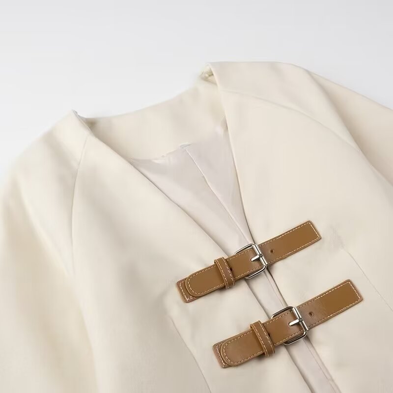 Elegant Soft V Neck Metal Buckle Cardigan