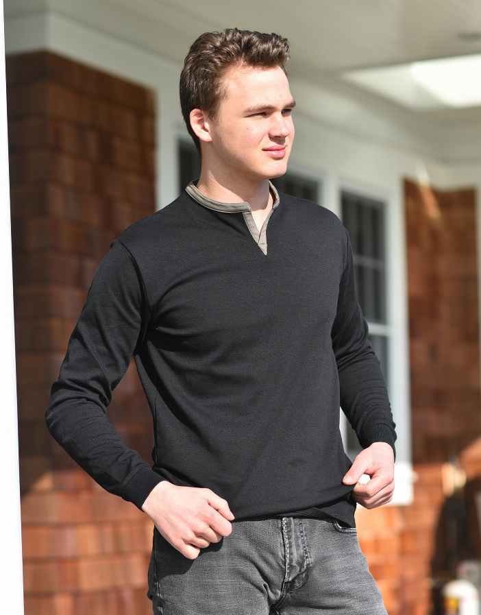 Long Sleeve Henley Slit Collar Shirt