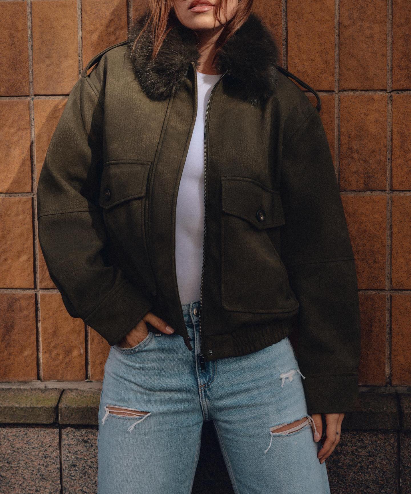 Women Clothing Fur Collar Detachable Jacket