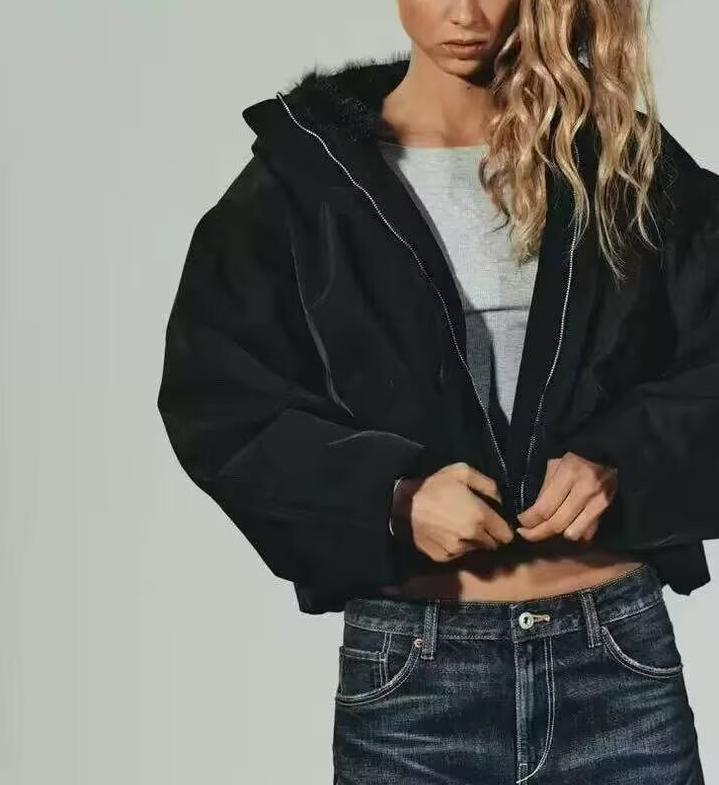 Casual Short Black Hooded Jacket