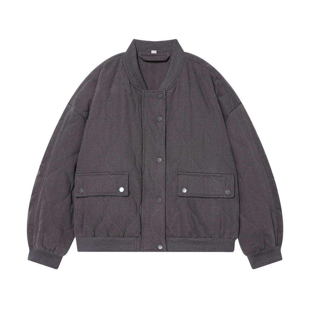 Double Pocket Quilted Cotton Padded Varsity Jacket