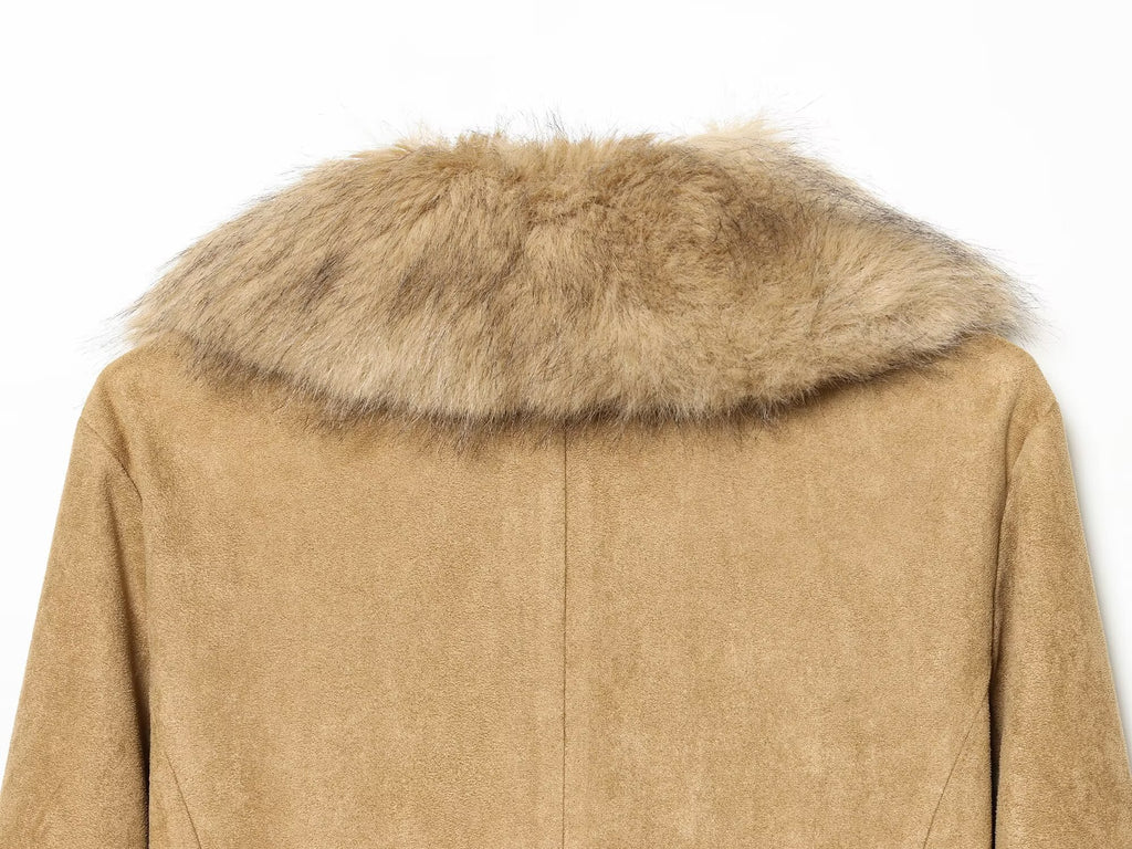 Leather Artificial Fur Effect Coat