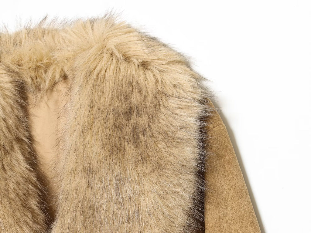 Leather Artificial Fur Effect Coat