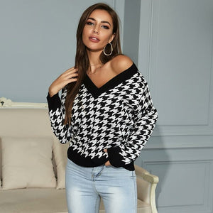 Womens Long Sleeve Deep V Neck  Sweater Tops Loose Pullover Sweaters