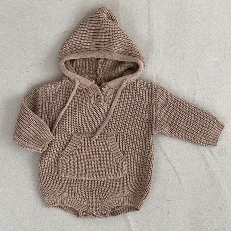 Baby Solid Color Knitted Hooded Triangle Onesies MaddisonCo Inc