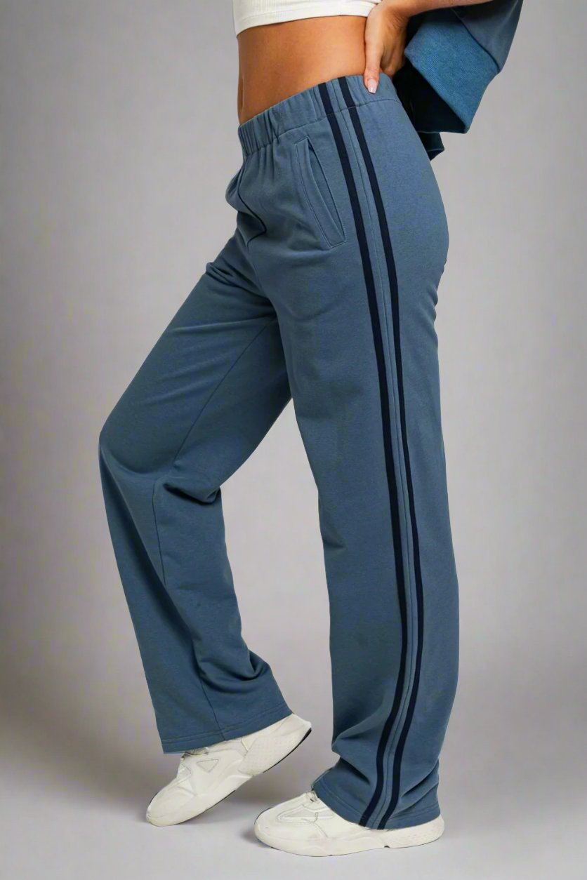 High Waisted Side Stripes Straight Track Sweatpants