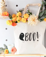 Boo! Halloween Cotton Canvas Tote Bag Turquoise Andromeda