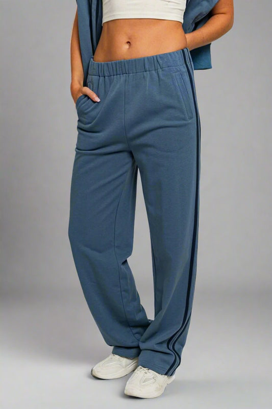 High Waisted Side Stripes Straight Track Sweatpants