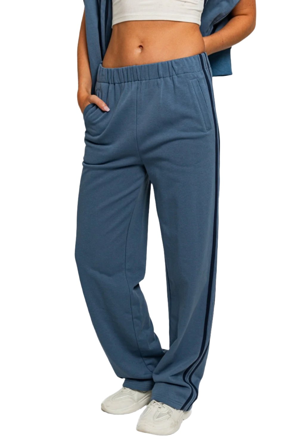 High Waisted Side Stripes Straight Track Sweatpants