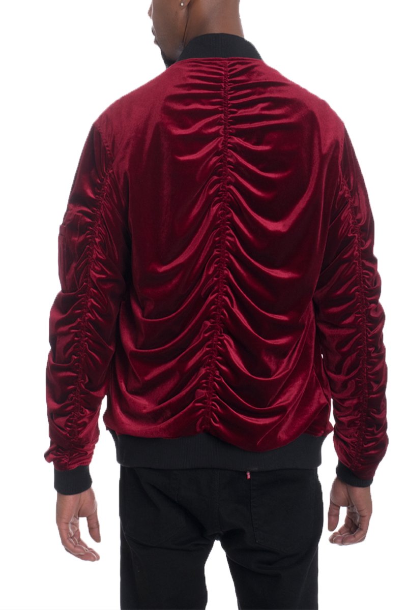 Velour Cinch Sleeve Bomber Jacket