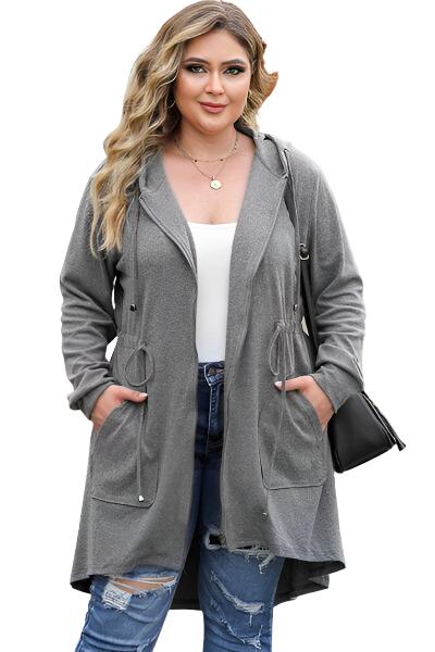 Plus Size Drawstring Pocketed Zip Up Hooded Jacket