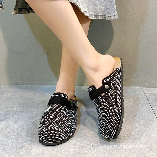 Flat-soled Rhinestone Cork Shoes