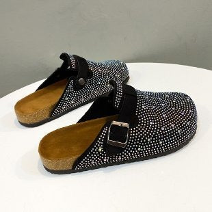 Flat-soled Rhinestone Cork Shoes