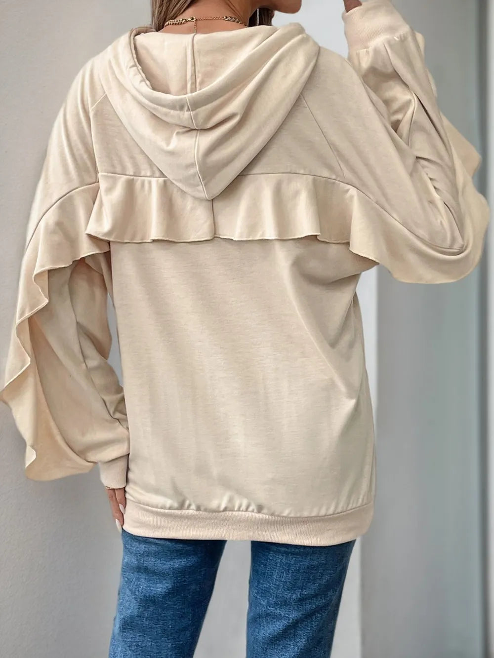 Ruffled Sleeve Hoodie Blouse