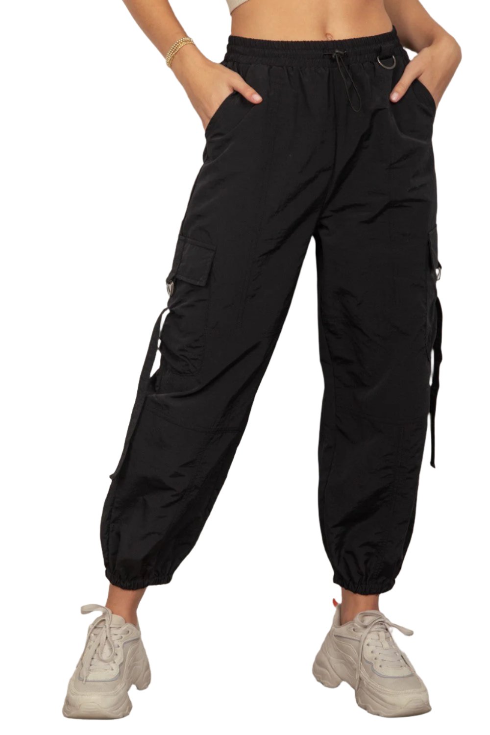 Elastic Waist Woven Cargo Pants