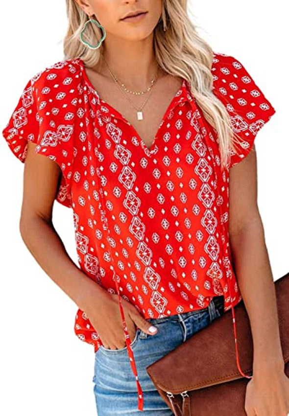 Casual V-Neck Loose Blouse