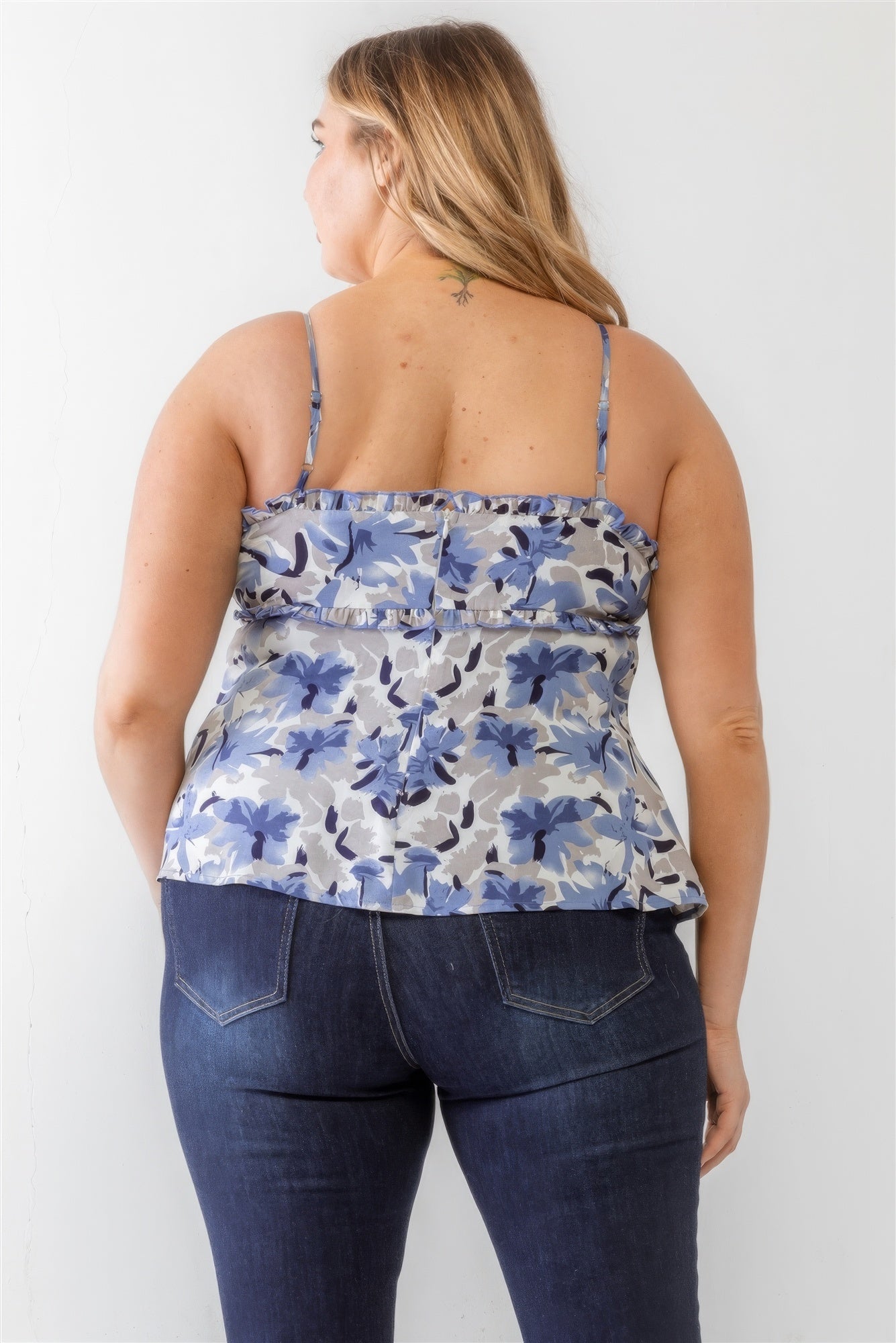 Plus Floral Woven Ruffle Tank Top