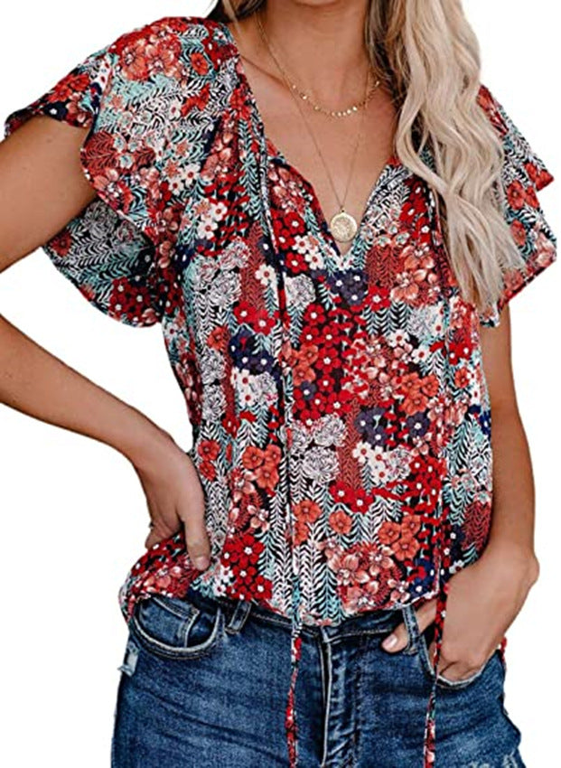 Casual V-Neck Loose Blouse