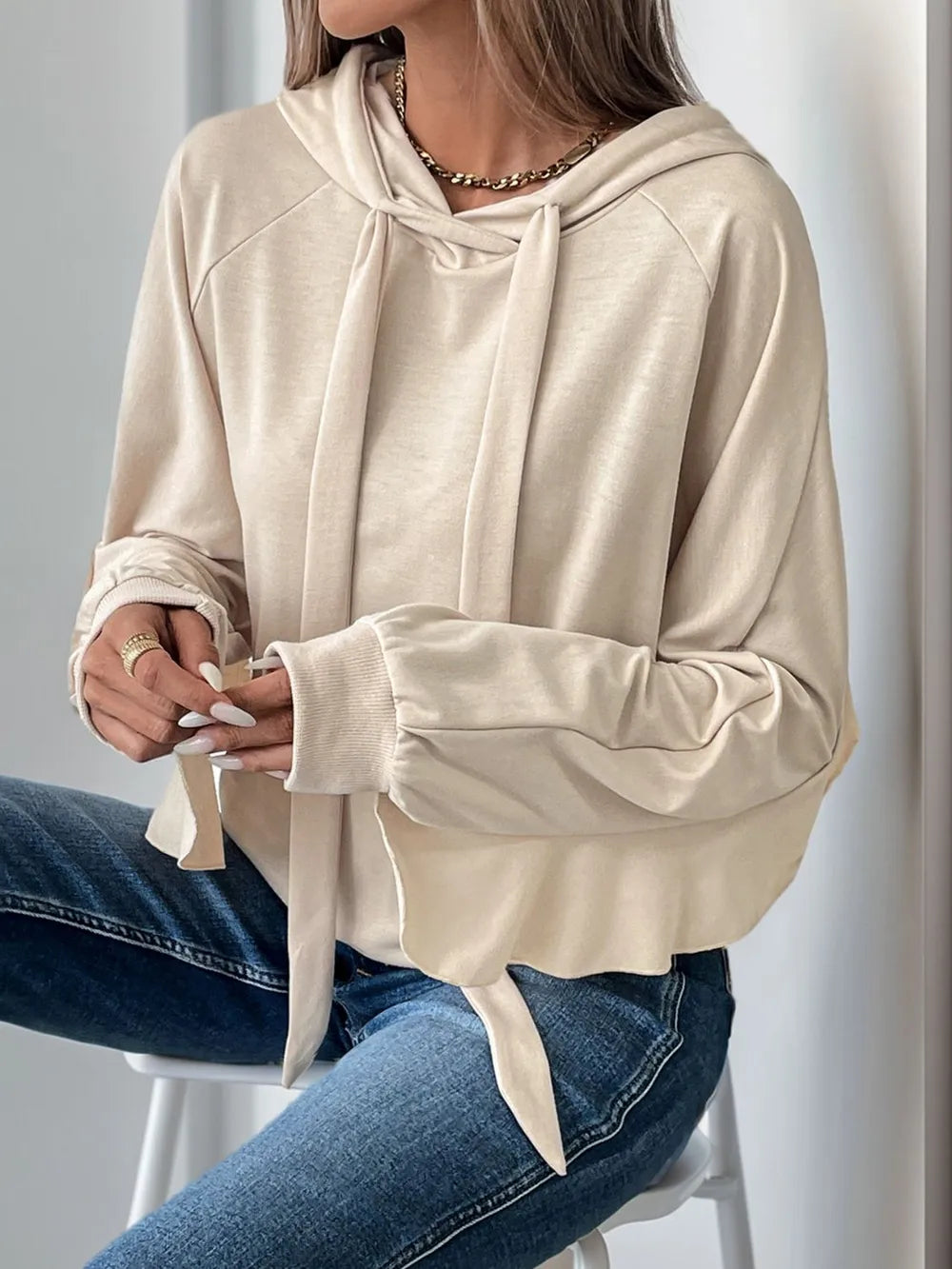 Ruffled Sleeve Hoodie Blouse