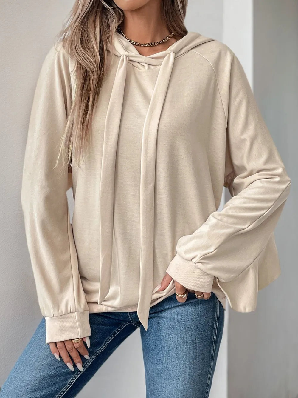 Ruffled Sleeve Hoodie Blouse