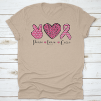 Peace Love Cure Heart And Pink Ribbon Illustration Design T-Shirt Turquoise Theseus