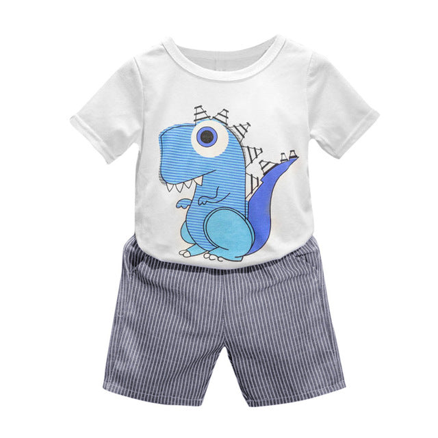 New Summer Child Boy Dinosaur Print Short-sleeved
