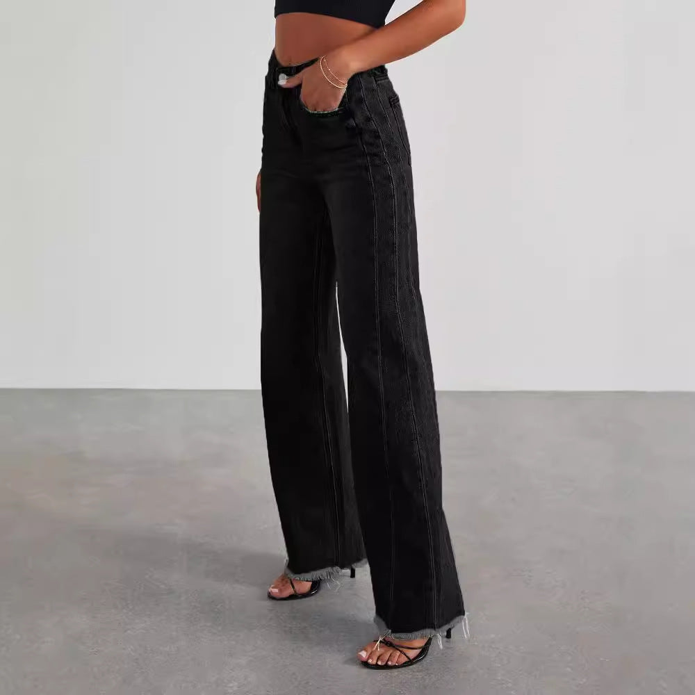 High Waist Straight Leg Mop Pants