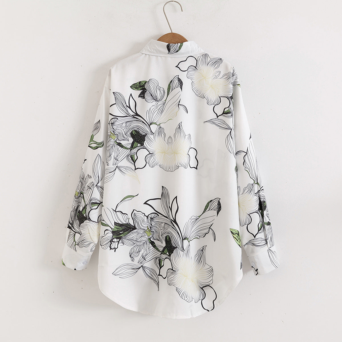 Women Loose Floral Print Collared Long Sleeves Shirt