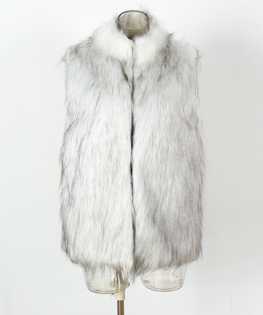 Stand Collar Faux Fur Vest