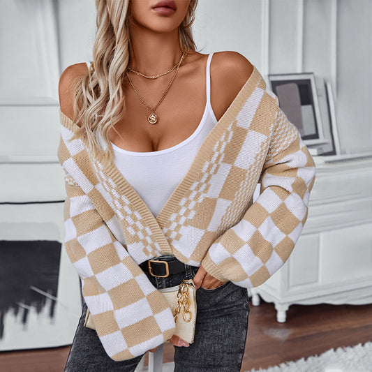 Loose Lantern Sleeve Knitted Cardigan