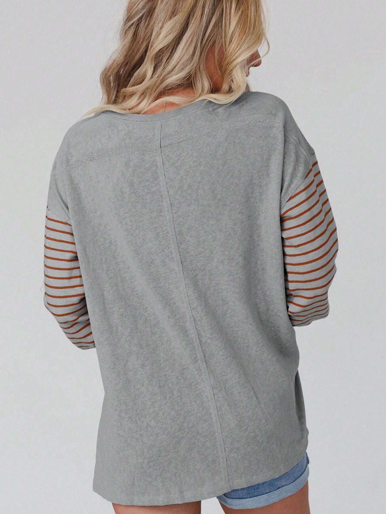 Long Sleeve Crew Neck Striped Pull Over