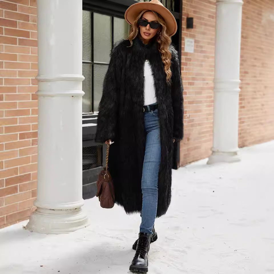 Faux Fur Long Trench Coat