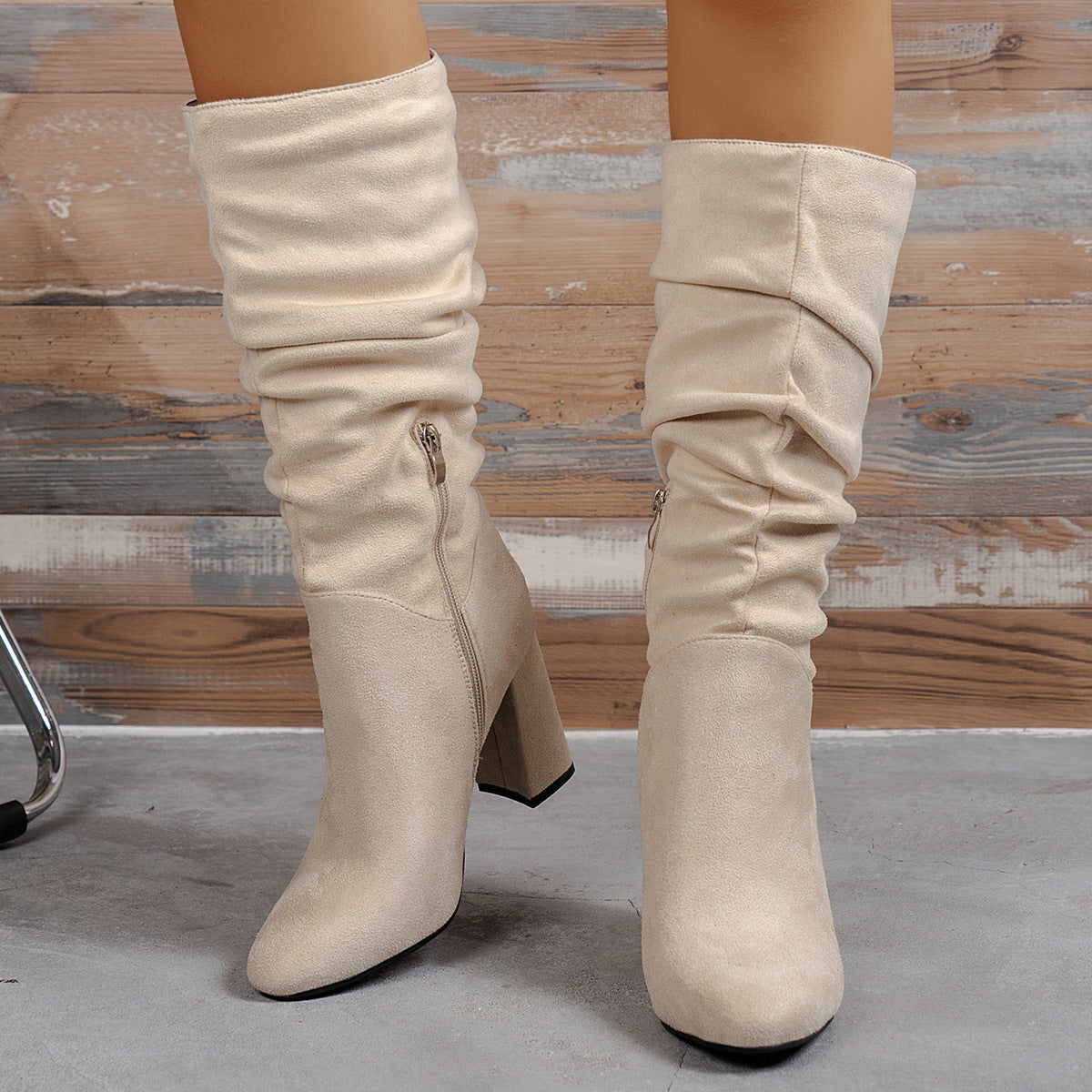 Microfiber Chunky Heel High Top High Heel Boots